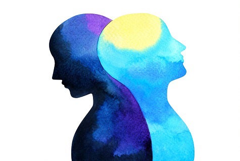 stock watercolor graphich of two minds in blue tones