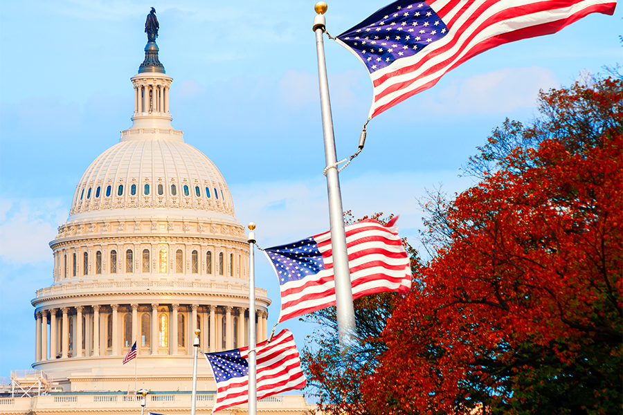 Capital building with flags