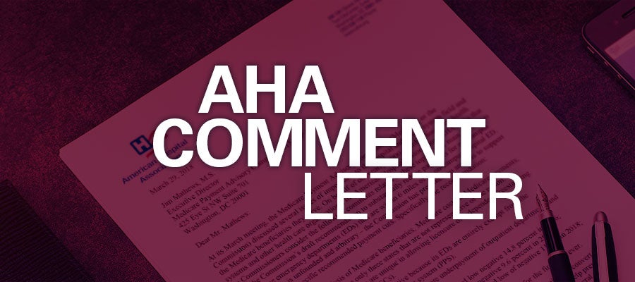 red background with white text that reads "AHA Comment Letter" - AHA comments on FCC proposal for low-income telehealth pilot