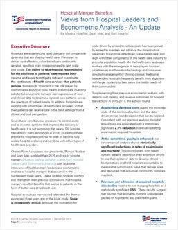 Hospital Merger Benefits: Views from Hospital Leaders and Econometric Analysis - an Update Executive Summary page 1.