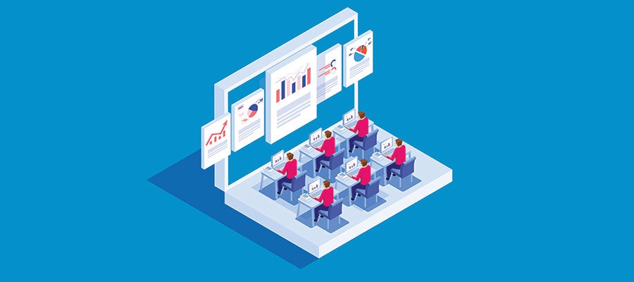 illustration of business people online learning
