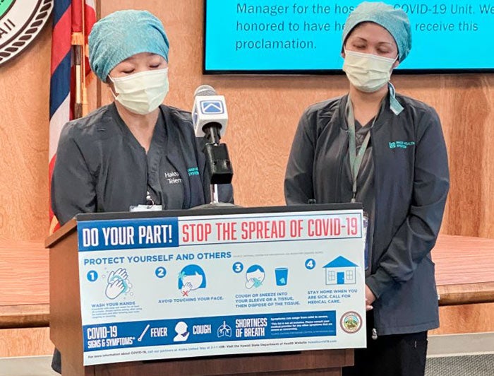 maui health nurses at a press conference