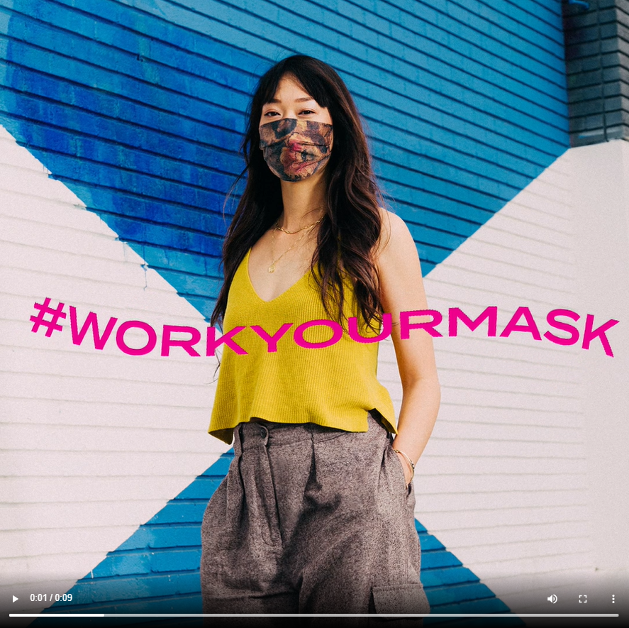 PR Paid Post 4 - Work Your Mask text waves over image of woman