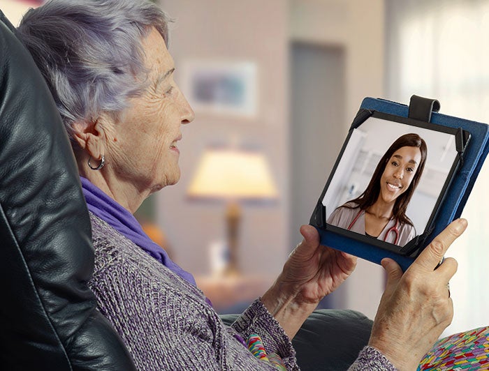 Elderly person video chatting