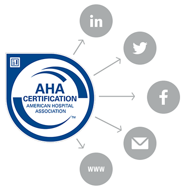 AHA Certification logo with social media images