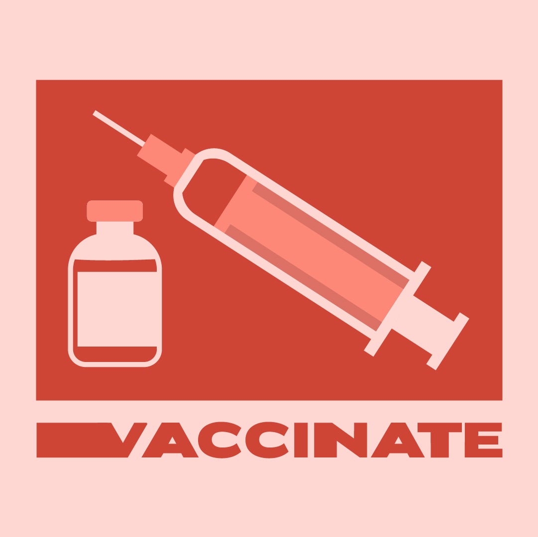 Graphic of syringe and vial with text: Vaccinate