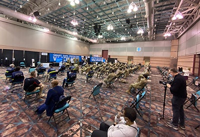 Socially distanced seating at convention hall