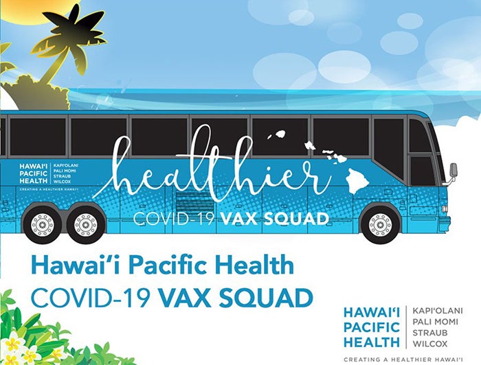 Illustration of Hawaii Pacific Health Vax Squad bus