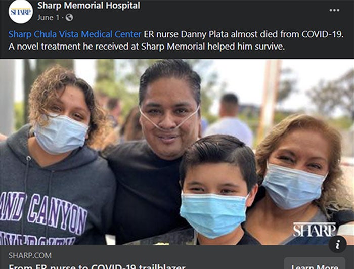 Facebook post about ER nurse Danny Plata