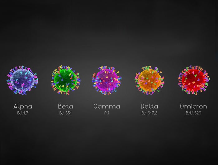 graphic of five coronavirus variants