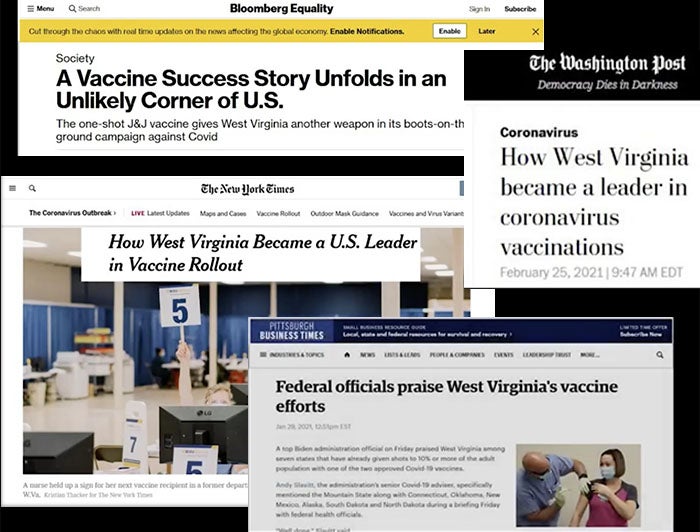 Assortment of news headlines and clippings collaged over a black background
