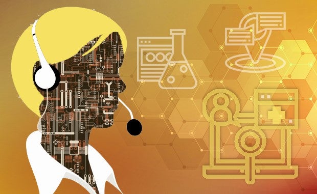 3 Ways to Meet the Digital Challenge from Retail Disruptors. A person with a headset on representing telehealth with icons for electronic health records and lab tests, map-based facility ratings, and the access to doctors and their locations with patient ratings through hospital websites.