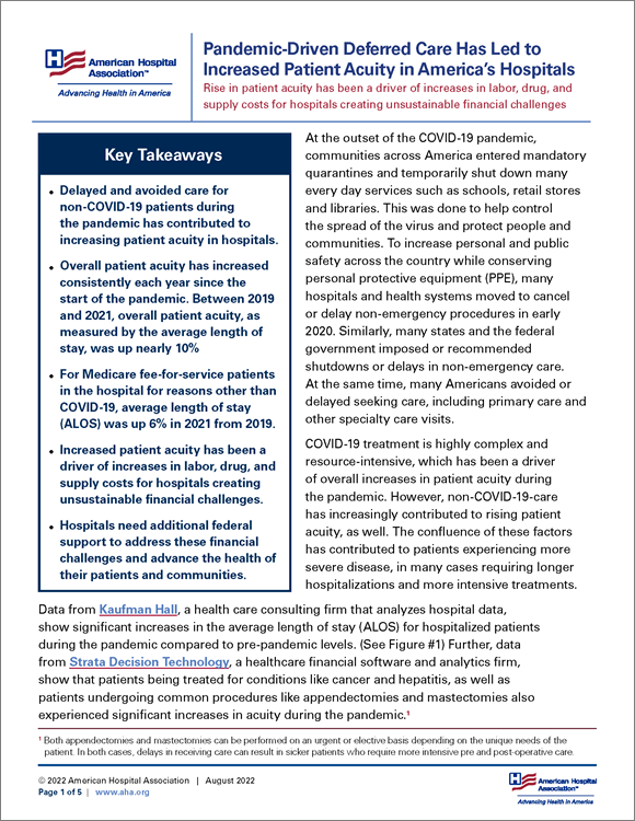 Cover: Report: Pandemic-Driven Deferred Care Has Led to Increased Patient Acuity in America’s Hospitals.