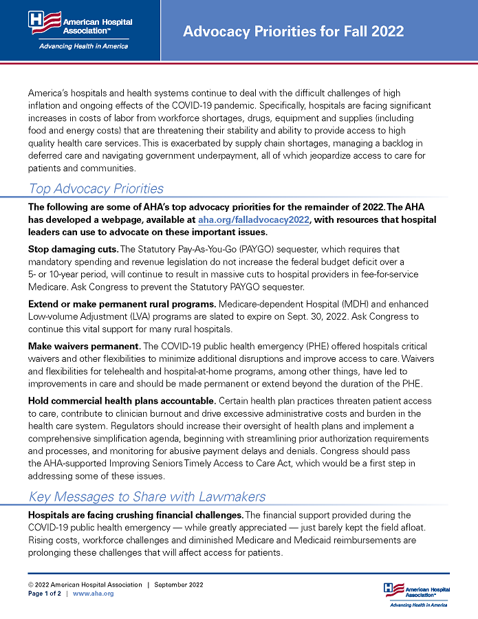Fact Sheet: Advocacy Priorities for Fall 2022 page 1.