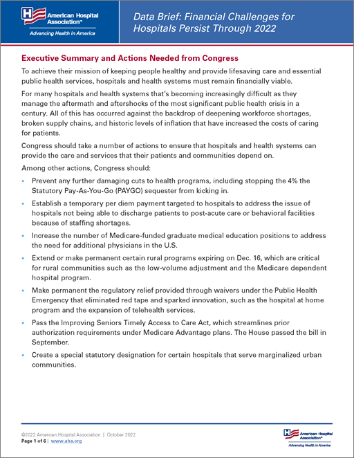  Cover Data Brief: Financial Challenges for Hospitals Persist Through 2022