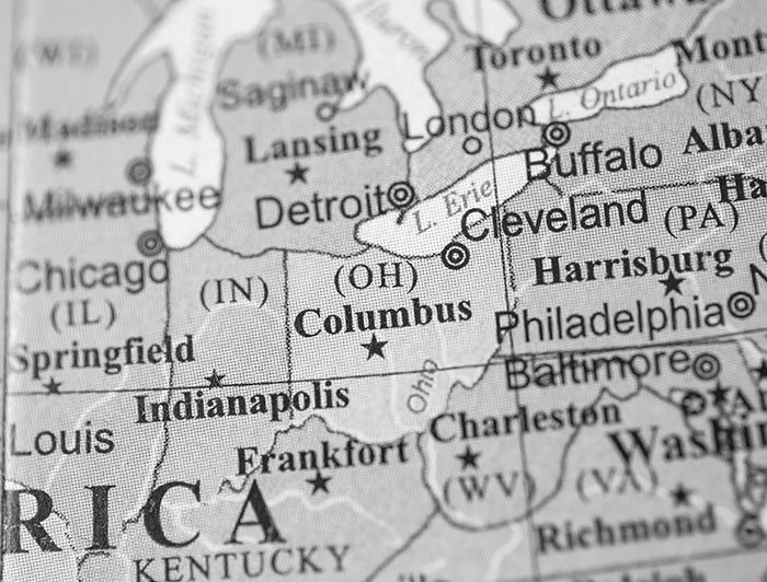 Closeup of OHIO in USA Map