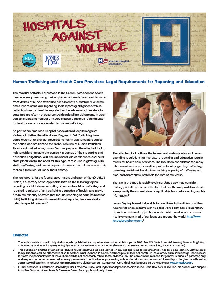 Introduction to Human Trafficking and Health Care Providers: Legal Requirements for Reporting and Education