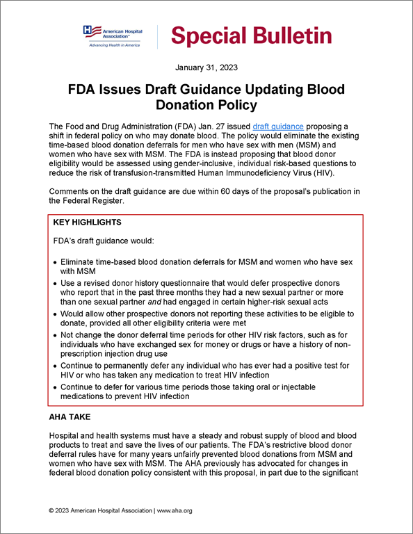Image Special Bulletin FDA Issues Draft Guidance Updating Blood Donation Policy