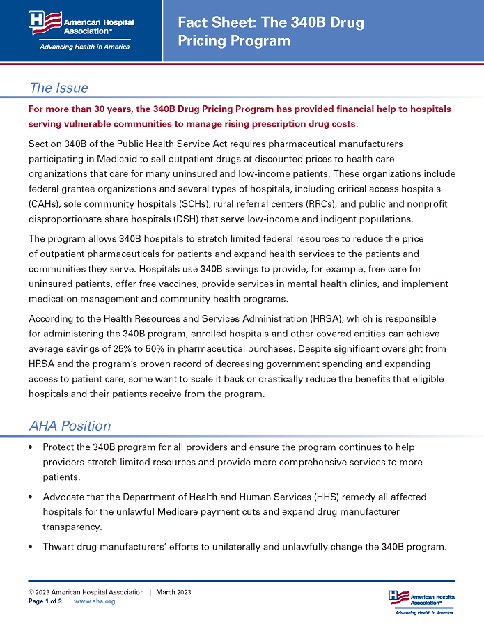Fact Sheet: The 340B Drug Pricing Program page 1