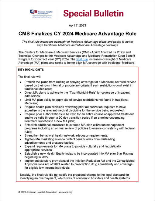 Special Bulletin: CMS Finalizes CY 2024 Medicare Advantage Rule.