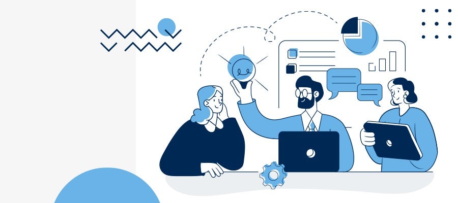 AHA Leadership Scan: How Artificial Intelligence Can Support Precision Heart Care. Three people with a laptop and a tablet share data and ideas.