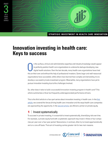 Strategic Investment in Health Care Innovation | Part 3: xxxxxxxxx
