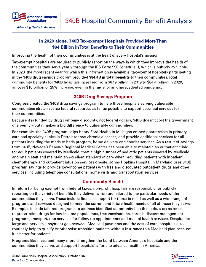 340B Hospital Community Benefit Analysis page 1.