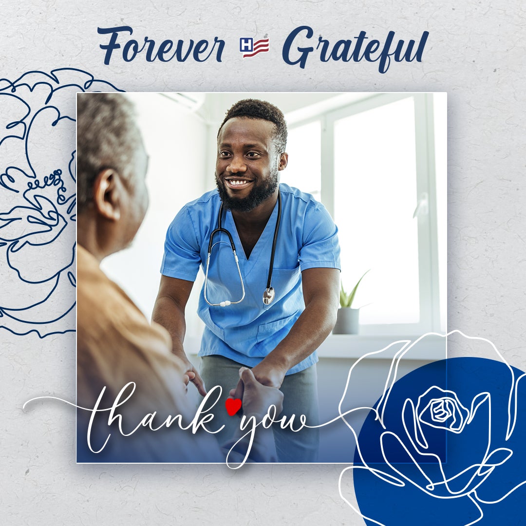 Forever Grateful: Thank You - a doctor holds his patient's hands and smiles