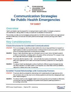 Tip Sheet, Communication Strategies for Public Health Emergencies
