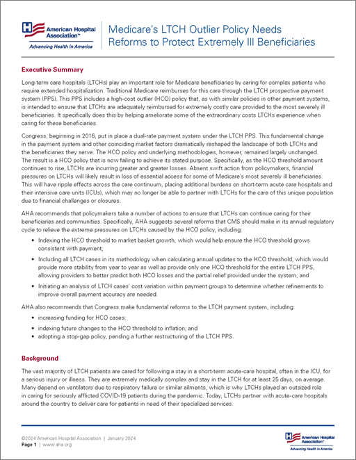 Cover: White Paper: Medicare’s LTCH Outlier Policy Needs Reforms to Protect Extremely Ill Beneficiaries