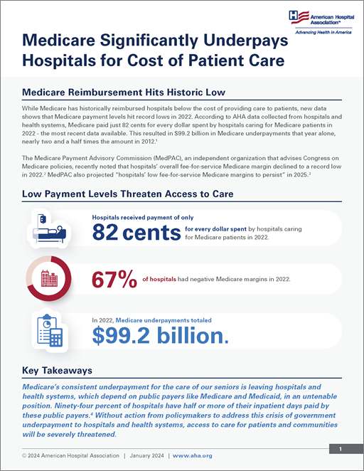 Medicare Significantly Underpays Hospitals for Cost of Patient Care Infographic Page 1