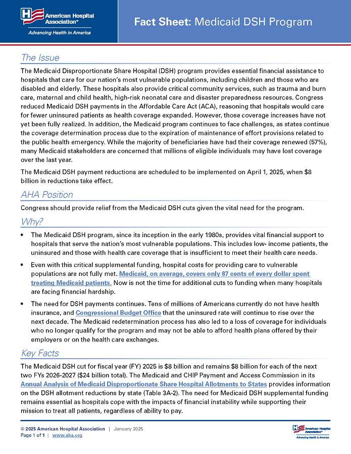 Fact Sheet: Medicaid DSH Program April 2025
