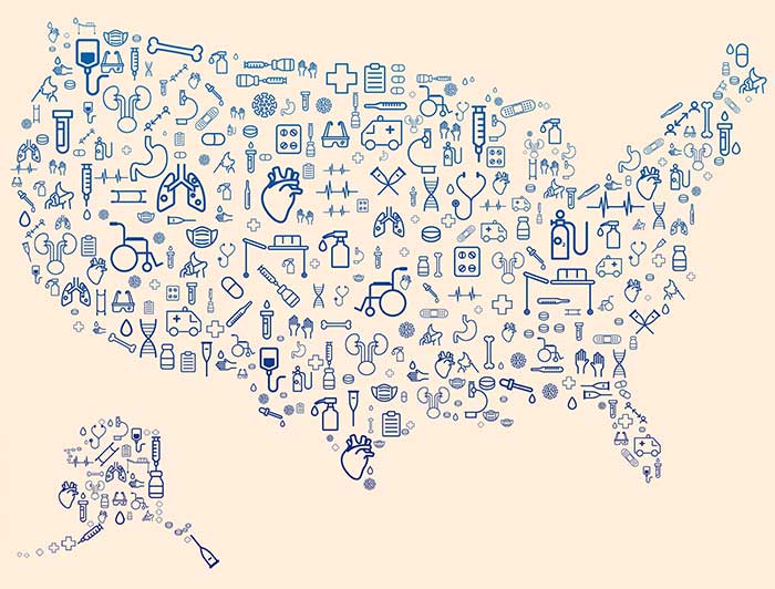 USA map made up of medical clipart images