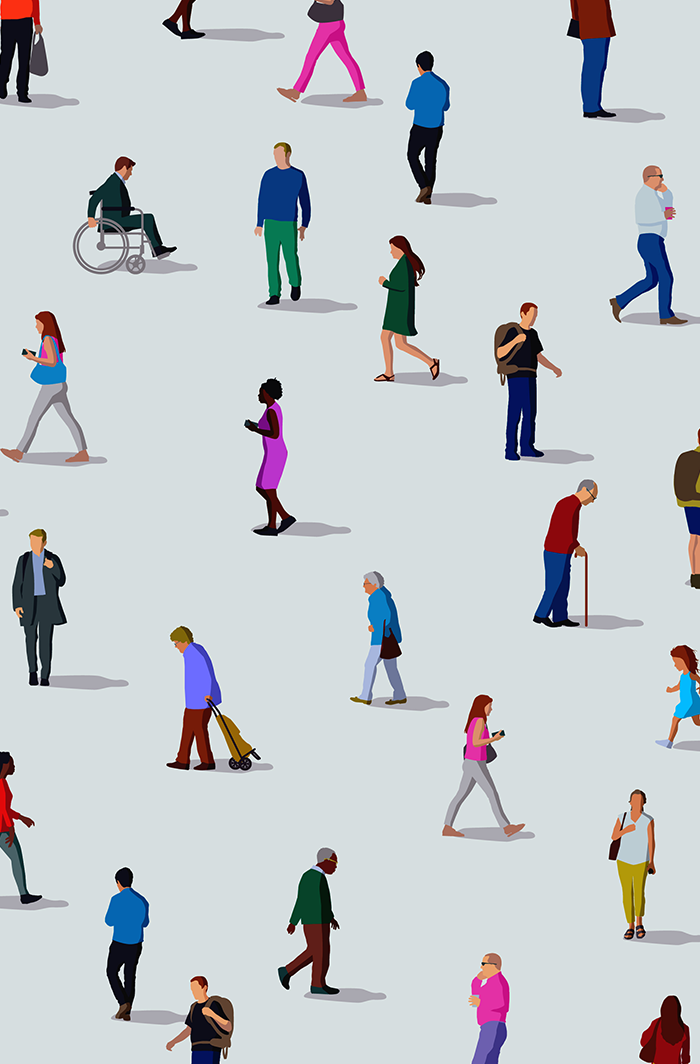Illustration of various types of people walking around