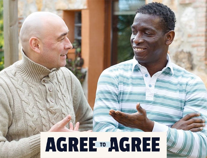 Intermountain Health partners with Ad Council to address firearm injuries among youth. Agree to Agree poster shows two men talking