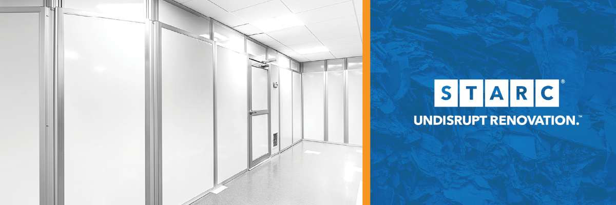 STARC Logo and image of clean health care facility room 