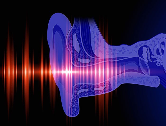 USC Keck School of Medicine. Illustration of soundwaves entering an ear canal