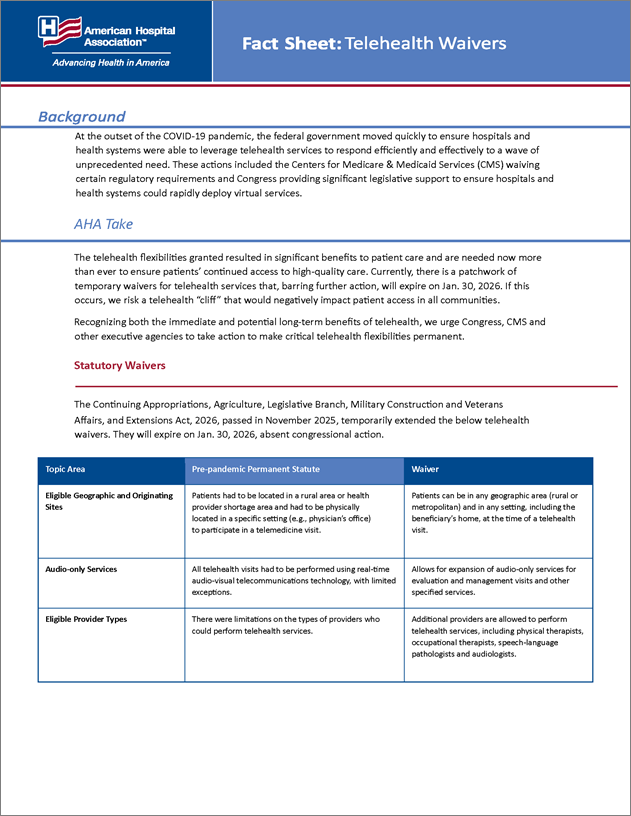 Cover Fact Sheet: Telehealth Waivers
