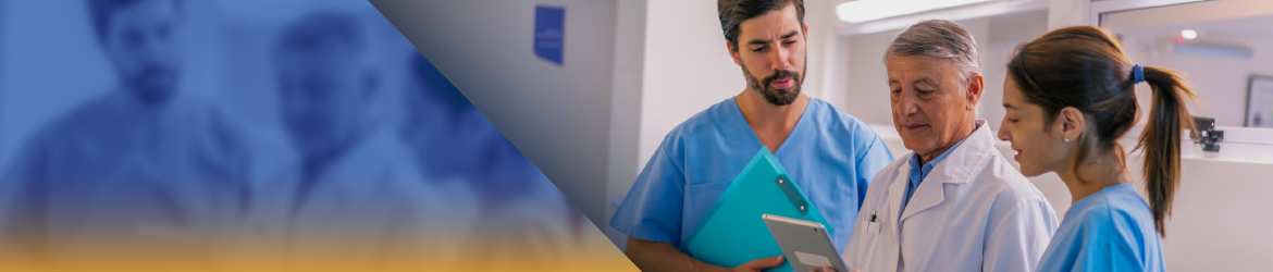 Medical staff ascending in a stairwell