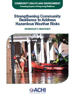 Cover image for the  AHA Community Health and Environment workshop snapshot: Strengthening Community Resilience to Address Hazardous Weather Risks