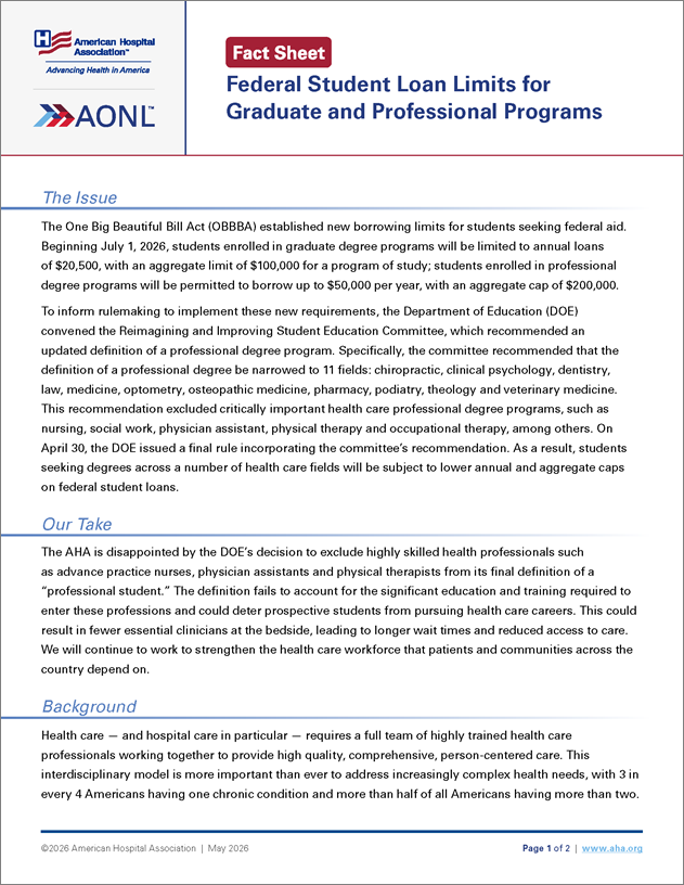  Cover Fact Sheet: Federal Student Loan Limits for Graduate and Professional Programs.