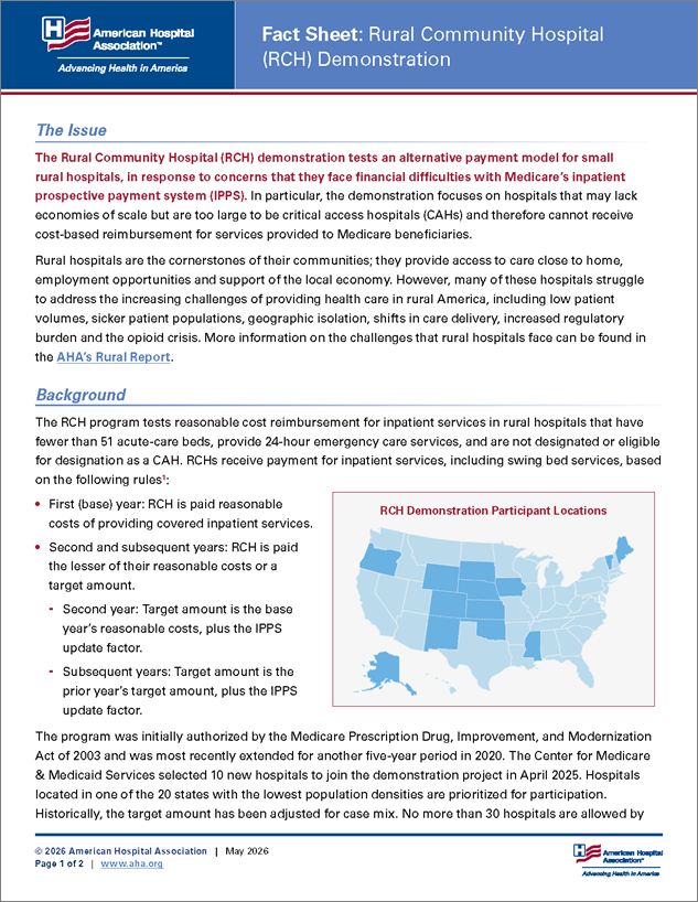 Cover Page of Fact Sheet: Rural Community Hospital (RCH) Demonstration.