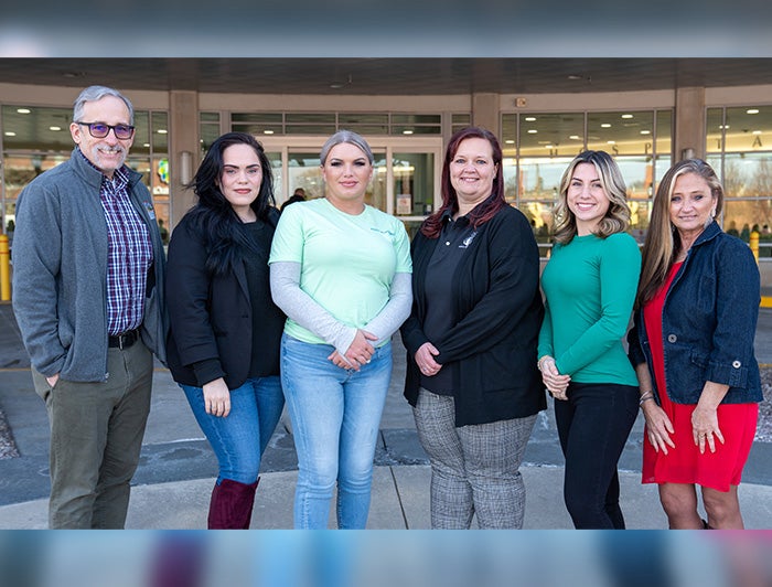 Project Engage Team. From left: Mike Massuli, director, Division of Behavioral Health, Cecil County Health Department; Kandace Henderson, CPRS, RPS, Peer Crisis Program supervisor, Division of Behavioral Health, Cecil County Health Department; Rian Duvall, Peer Recovery specialist, Cecil County Health Department; Erin Wright, CPRS, RPS, CHW, chief operations officer, Voices of Hope Maryland; Katie Hunter, Community Engagement coordinator, ChristianaCare Cecil Campus; Lisa Fields, Community Health manager, ChristianaCare Cecil Campus