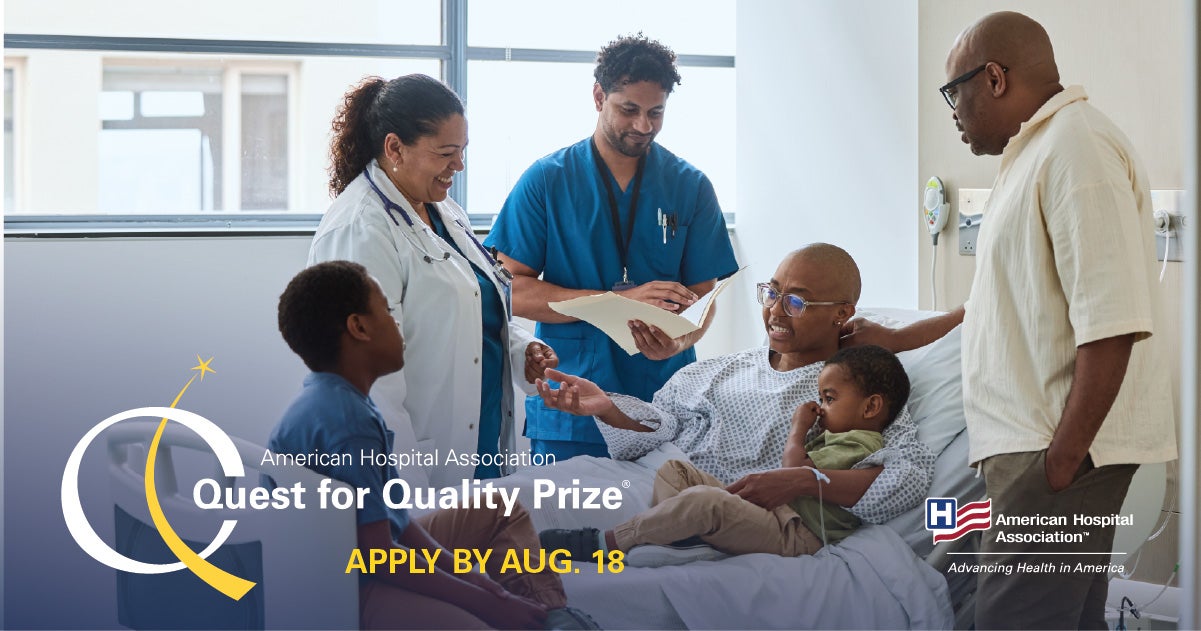 2027 AHA Quest for Quality Prize Family Explainer Facebook and LinkedIn. Now accepting submissions! Apply by August 18.