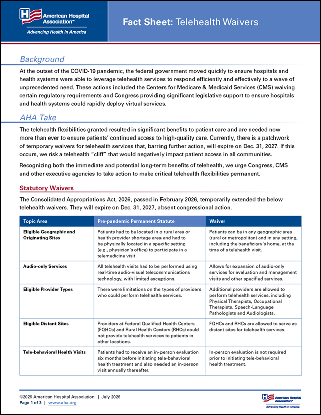 Cover Fact Sheet: Telehealth Waivers