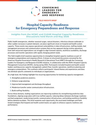 Cover image of the Hospital Capacity Readiness for Emergency Preparedness and Response Report
