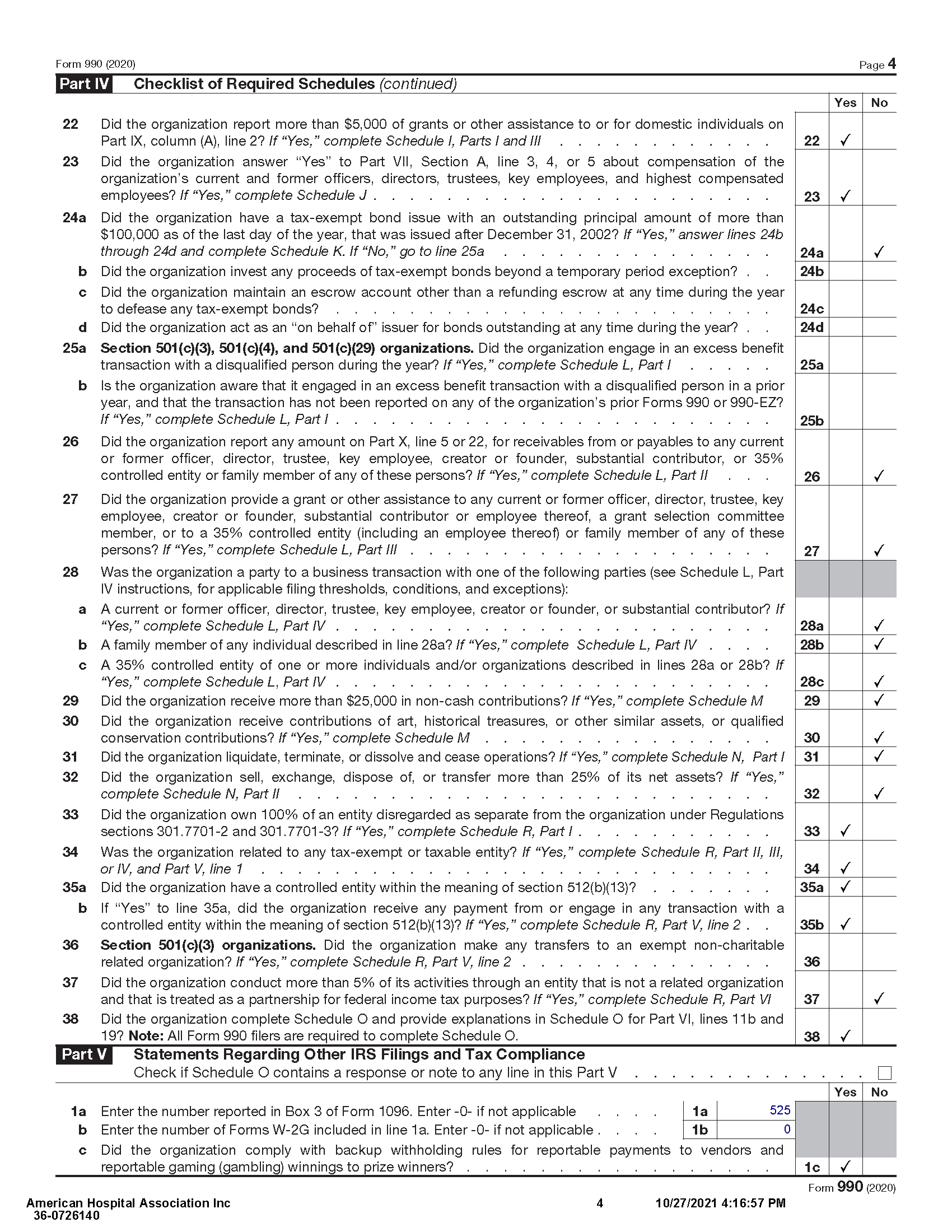 American Hospital Association 2020 IRS Form 990 Page 4