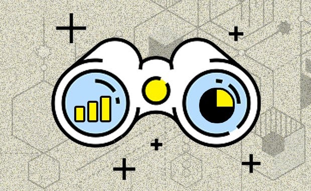3 Key Focus Areas to Explore in 2024. A pair of binoculars with analytics information reflecting on the lenses.