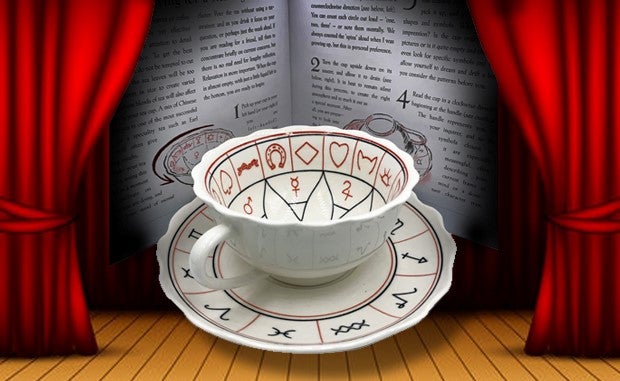 4 Key Predictions for Health Care in 2023 and How to Respond. A teacup designed for reading tea leaves and fortune telling floating above a theatrical stage with the curtains open.