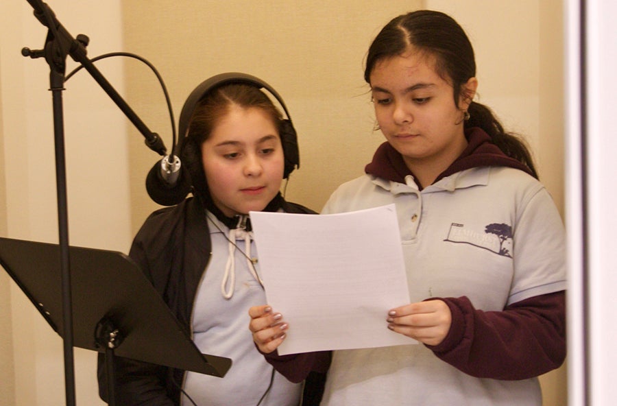 two students recording a podcast 826 Valencia